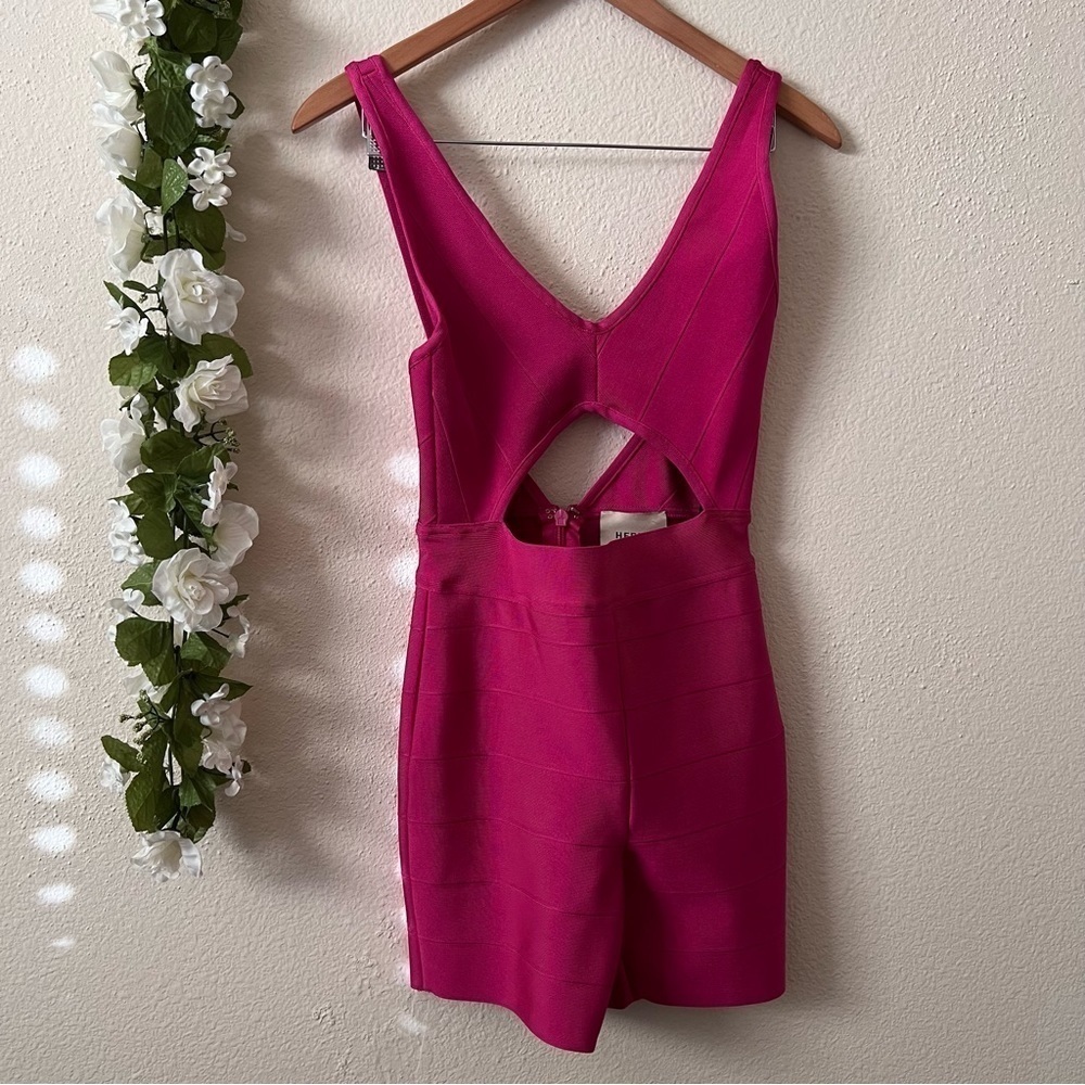 RARE HERVE LEGER X FOREVER 21 Pink Bandage Cut Out Romper - Picture 2 of 13